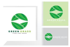 Green Grass Logo Design, Farm Landscape Illustration, Natural Scenery Vector