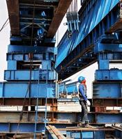 Jakarta, Indonesia, 2022. This is the steel structure of a launcher gantry that will be used for erection precast concrete I Girder. photo