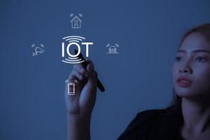 tema iot con niña sosteniendo mensaje iot foto