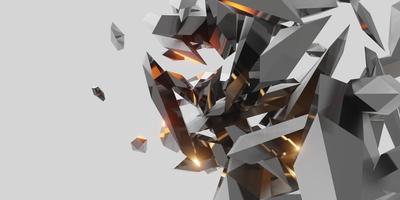 background broken glass blasting metal shards scattered 3D illustration photo