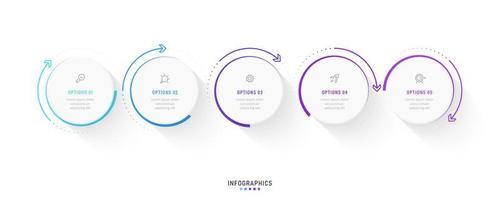 plantilla de diseño de etiquetas infográficas vectoriales con iconos y 5 opciones o pasos. se puede utilizar para diagramas de proceso, presentaciones, diseño de flujo de trabajo, banner, diagrama de flujo, gráfico de información. vector