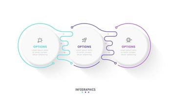 plantilla de diseño de etiquetas infográficas vectoriales con iconos y 3 opciones o pasos. se puede utilizar para diagramas de proceso, presentaciones, diseño de flujo de trabajo, banner, diagrama de flujo, gráfico de información. vector