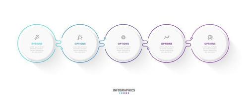 plantilla de diseño de etiquetas infográficas vectoriales con iconos y 5 opciones o pasos. se puede utilizar para diagramas de proceso, presentaciones, diseño de flujo de trabajo, banner, diagrama de flujo, gráfico de información. vector
