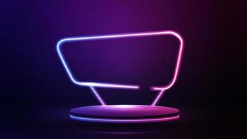 Empty purple podium with neon pink and blue asymmetric frame vector