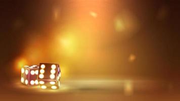 Gold 3D casino dice in yellow scene on blurred background vector