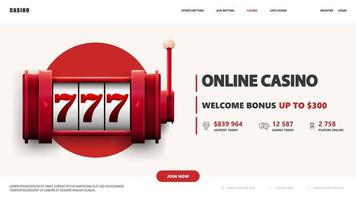 White and red banner with red slot machine and interface elements vector