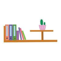 Different objects on book shelves flat vector illustration isolate on a white background