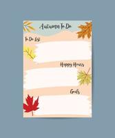 Autumn planner sheet Fall to-do list Planner insert or note page template to do list schedule vector