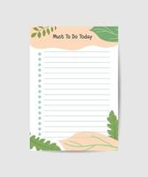 Daily planner to do list notes with natural leaves background vector