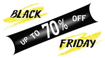 Black Friday Lettering With Yellow Grunge Strokes, Up to 70 Percent Off vector