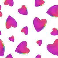 Purple Glossy Glass Hearts With Rainbow Edge, Seamless Pattern for Prints vector