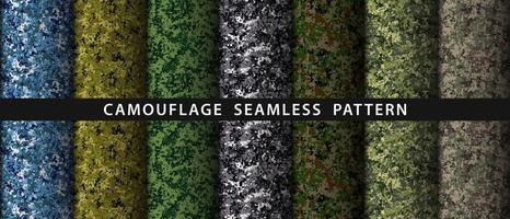 Set camouflage military seamless pattern. Vector soldier uniform fabrix texture.