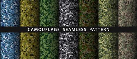 Set camouflage military seamless pattern. Vector soldier uniform fabrix texture.