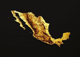 mapa de méxico mapa de altura de color de metal dorado sobre fondo negro ilustración 3d foto