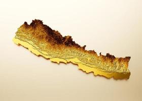 Nepal Map Golden metal Color Height map on white Background 3d illustration photo