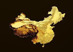 China Map Golden metal Color Height map Background 3d illustration photo