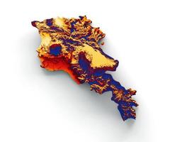 mapa de armenia con los colores de la bandera rojo azul y amarillo mapa en relieve sombreado ilustración 3d foto