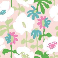Vector hand-drawn abstract retro flower illustration seamless repeat pattern