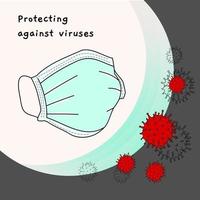 Medical face mask can protecting from the viruses. medical face mask with corona viruses. vector hand drawn illustration.