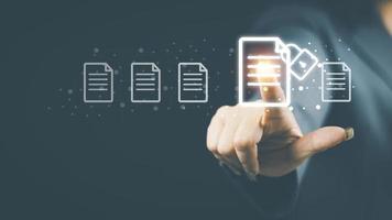 Document Management Systemdms concept. Male hands operating a computer. to manage online that is easy, convenient, fast and enhances the efficiency of digital transformation for the organization photo