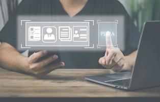 Document Management Systemdms concept. Male hands operating a computer. to manage online that is easy, convenient, fast and enhances the efficiency of digital transformation for the organization photo