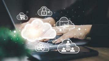 The concept of using technology to connect data to the world, business man use smartphones. online transaction on the internet Big data is used marketing payment Search information photo