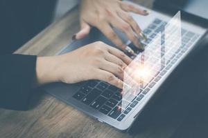 Document Management Systemdms concept. Male hands operating a computer. to manage online that is easy, convenient, fast and enhances the efficiency of digital transformation for the organization photo