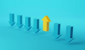 Arrow yellow up and arrow down on blue background. 3d rendering,3d illustration. photo