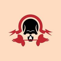 black skull head vector illustration biting red rose flower