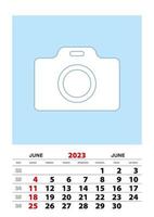 June 2023 calendar planner A3 size with place for your photo. vector