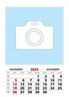 calendario noviembre 2023 planificador tamaño a3 con lugar para tu foto. vector