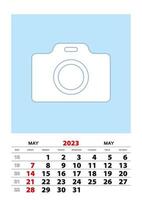 planificador calendario mayo 2023 tamaño a3 con lugar para tu foto. vector