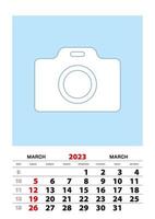 planificador calendario marzo 2023 tamaño a3 con lugar para tu foto. vector