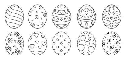 Eggs set black style ioslated on white background with different pattern for greeting card vector