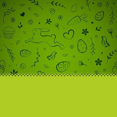 Seamless Easter pattern greeting card on green background