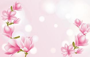 Pink Magnolia Flowers with Bokeh Effect vector