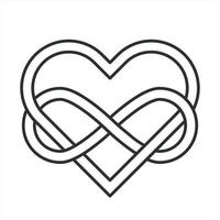 nudo de la trinidad celta con el icono de la línea del corazón. símbolo pagano de protección y amor. signo oculto. vector aislado