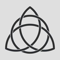 Triquetra or Trinity knot sign. Pagan symbol of eternity. Celtic decorative element. Shapes interlocking each other. Trinity knot with circle, endless loop. Vector illustration