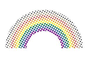 Rainbow pride flag symbol with black and brown stripes. Halftone style. Vector illustration