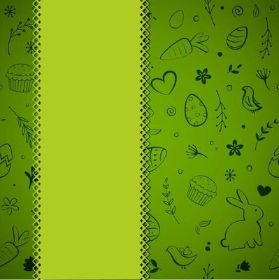 Seamless Easter pattern greeting card on green background