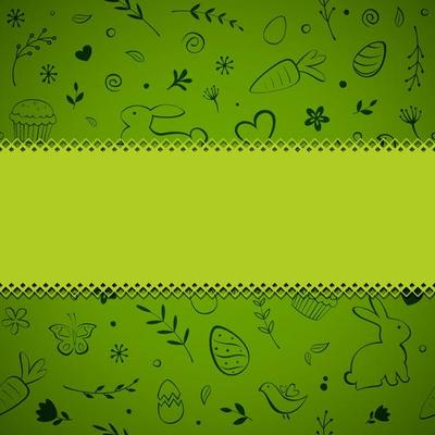 Seamless Easter pattern greeting card on green background