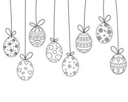 Hanging easter egg doodles on white background vector