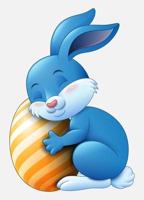Cute grey Easter Bunny hugged egg decorated isolated on a white background