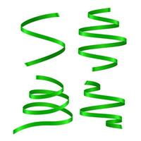 Set of green curling streamers on white background vector