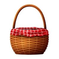 Wicker basket with red gingham pattern isolated on white background vector