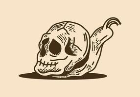 Snail with skull vintage retro line art vector