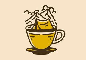 carpa en una taza de café arte de línea retro vintage vector