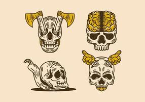 Skull artwork set vintage retro line art vector