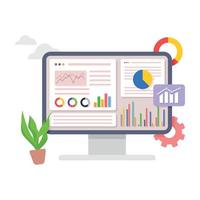 panel de análisis de datos e informe de finanzas empresariales. ilustración de concepto de inversión o sitio web seo. vector