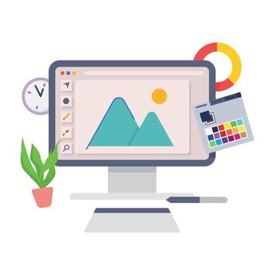 Computer display with illustration design program concept.